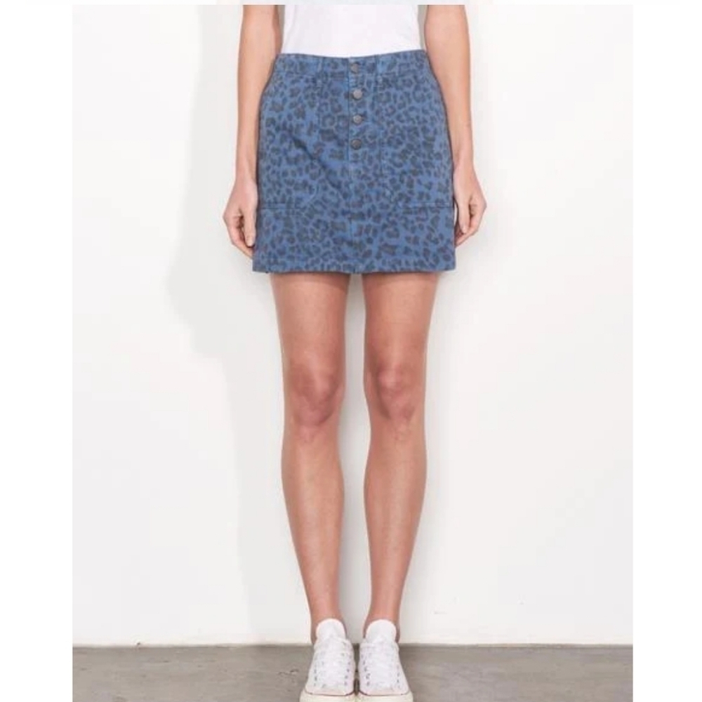 SUNDRY ANTHROPOLOGIE Size 28 Blue Leopard Cargo Button Fly Skirt NWT - Picture 2 of 10